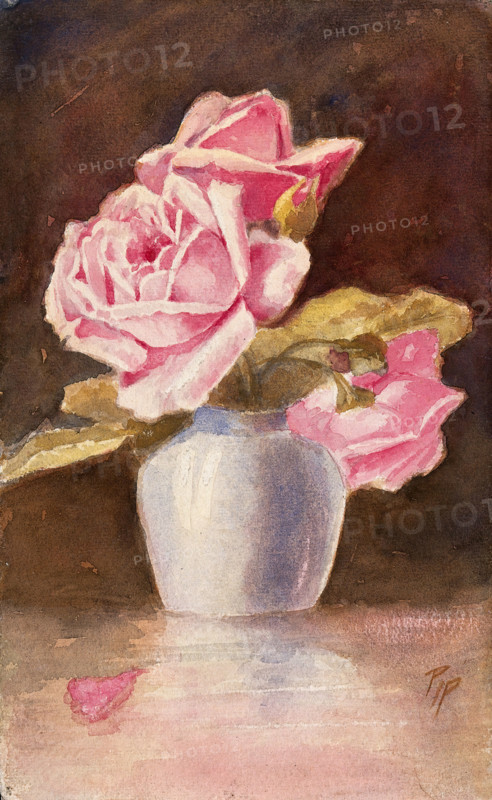 Pink roses in a vase, c19th century. Creator: Unknown.