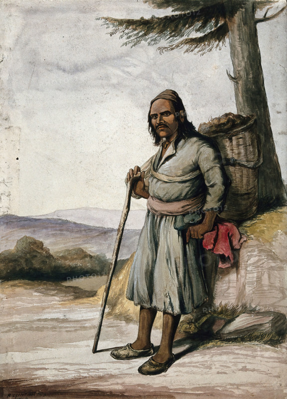 A man of Simla, standing with a panier on his back, 1866. Creator: R Clint.
