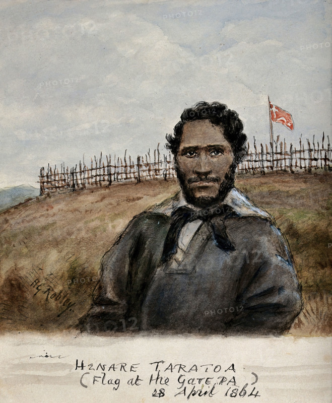 Henare Taratoa: a chief of the Ngai Te Rangi tribe, in the heroic act of getting water..., (1864?). Creator: Major HG Robley.