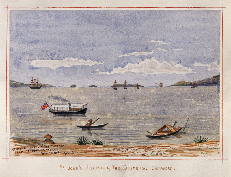 Singapore: St  John's Island and The Sisters from the beach at Tanjong Katong, 1879. Creator: John Edmund Taylor.