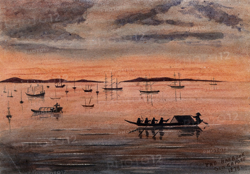 Singapore: sunset over the harbour, 1879. Creator: John Edmund Taylor.