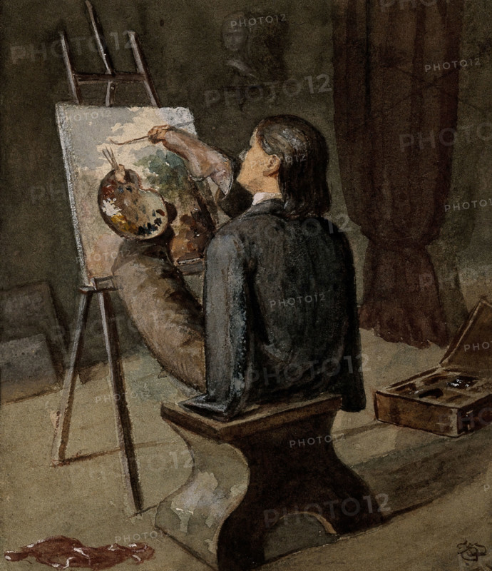 A painter born without arms who paints with his feet. Creator: Unknown.
