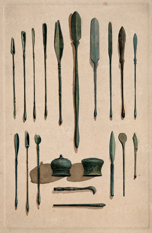 A selection of ancient Roman surgical instruments, 1850-1910. Creator: Unknown.