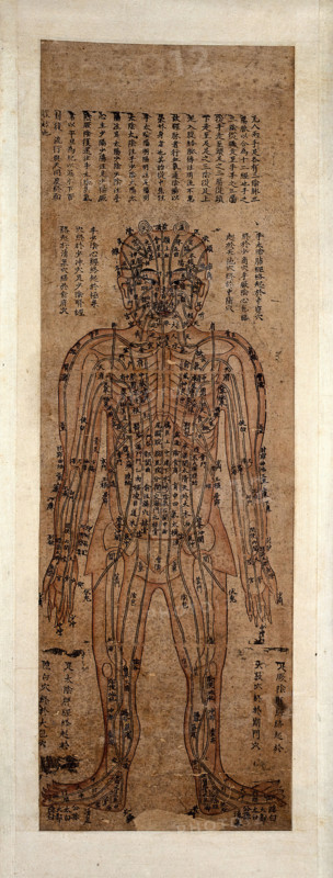 Human body showing acupuncture points; anterior view, (1800-1850?). Creator: Unknown.