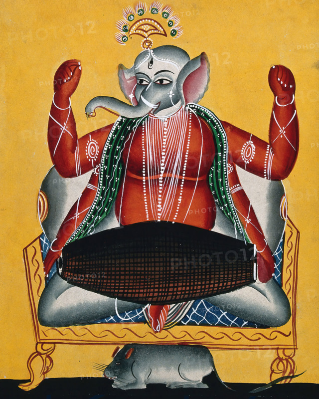 Ganesh playing the dhola (double drum), c1890. Creator: Unknown.