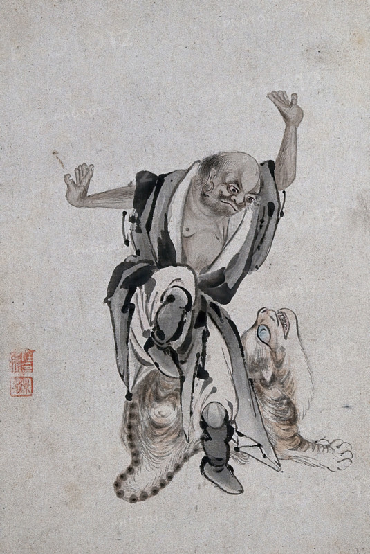 A Chinese man with a giant cat, (between 1800 and 1899?). Creator: Unknown.