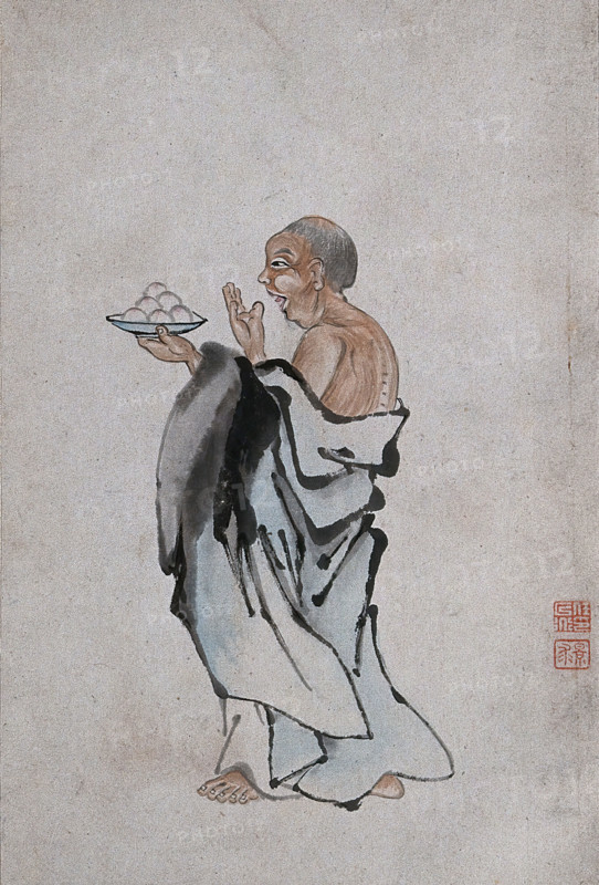 A Chinese man holding cakes on a tray, (between 1800 and 1899?). Creator: Unknown.