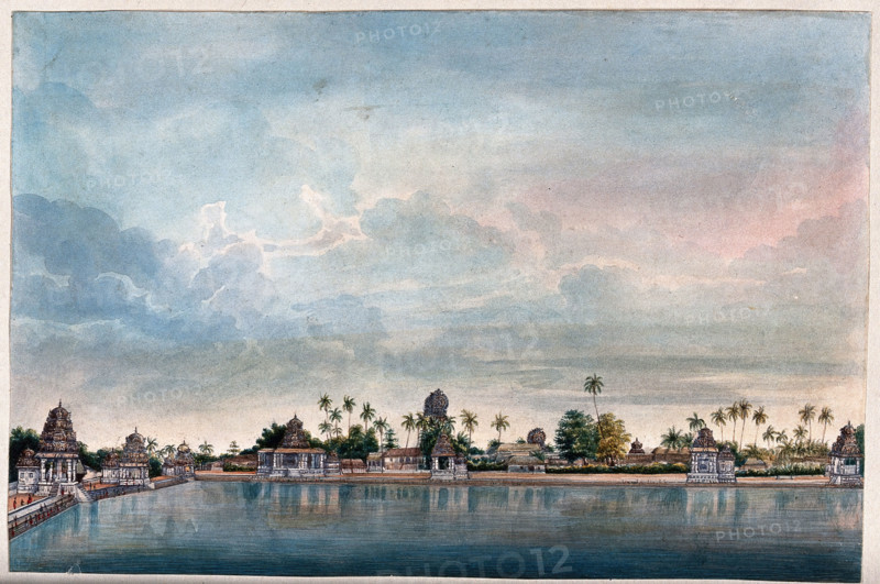 Combaconum: the holy tank at the Shiva temple in Combaconum, south west view, (between 1800 & 1899?) Creator: Unknown.
