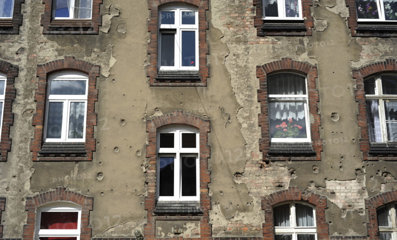 Houses adjacent to the shipyards, Gdansk, Poland, 2015.  Creator: Unknown.