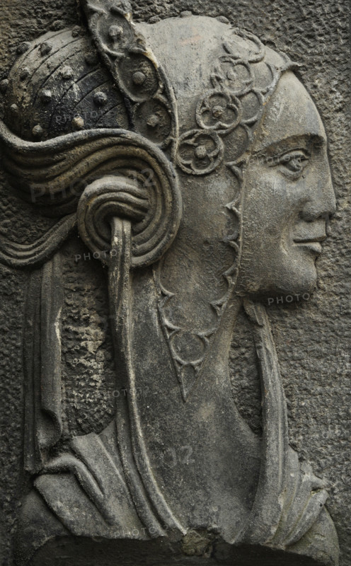Relief of female figure in profile, house in the old Town, Gsansk, Poland, 2015. Creator: Unknown.