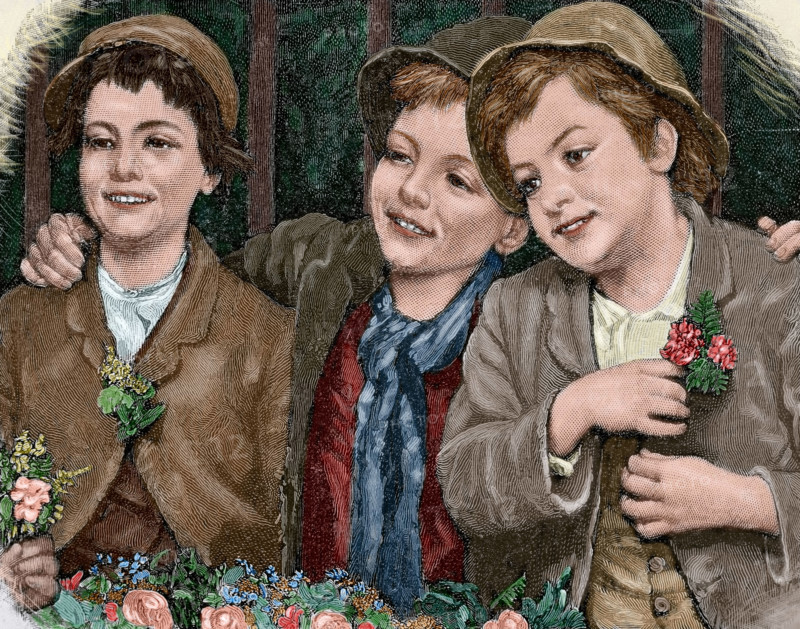 Characters from "The Adventures of Huckleberry Finn", 1885.  Creator: Moritz Klinkicht.