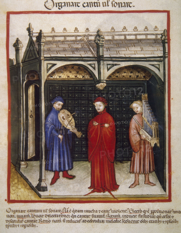 Singing with organ and stringed instrument, 14th century.  Creator: Unknown.