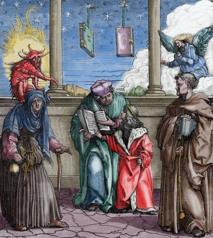 Maximilian I as a child learning black magic, (1885).  Creator: Unknown.