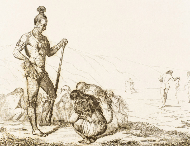 Mourning and supplication of the Indian warriors' widows, 16th century, (1841).  Creator: Unknown.
