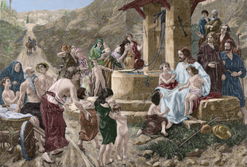 Jesus blessing the children, Gospel of Mark, Chapter X, late 19th century. Creator: Theodor Knesing.