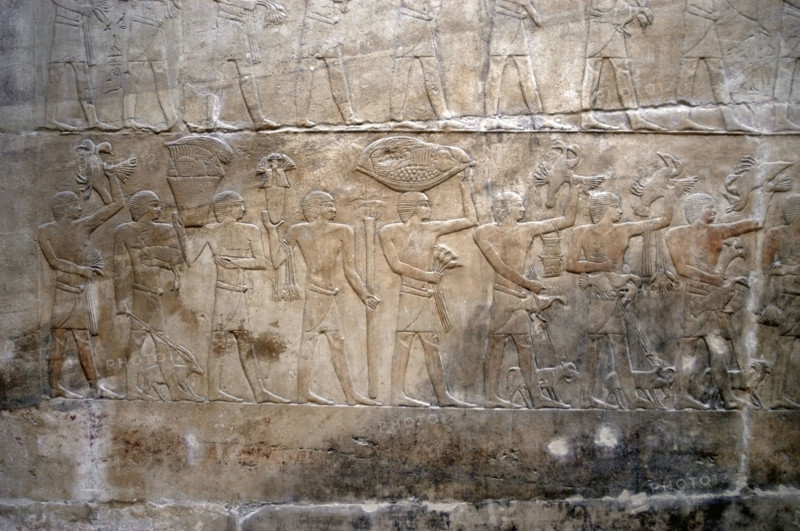 Offering bearers, polychrome relief, Mastaba of Kagemni, Saqqara, Egypt, 2350 BC (2003). Creator: Unknown.