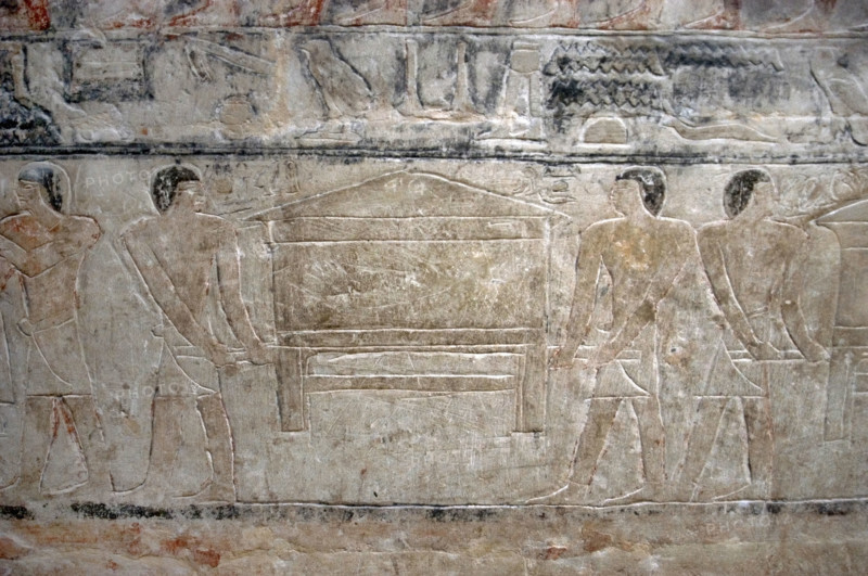 Men carrying a chest relief,  Mastaba of Mereruka, Saqqara, Egypt, Old Kingdom, 2340 BC (2003). Creator: Unknown.