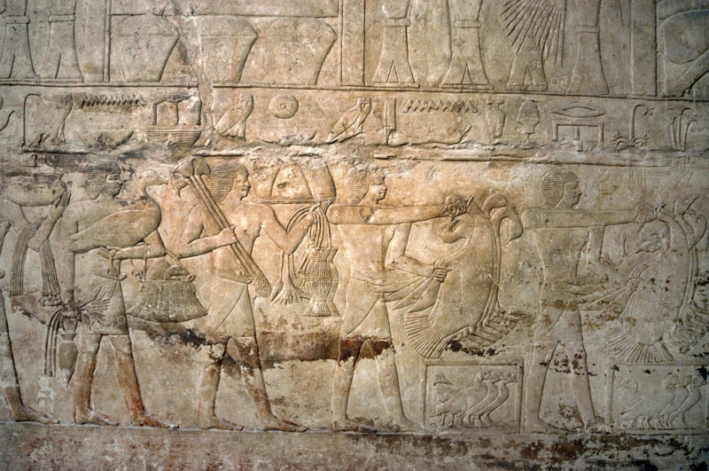 Polychrome relief depicting offering bearers, Mastaba of Mereruka, Saqqara, Egypt, 2340 BC (2003). Creator: Unknown.