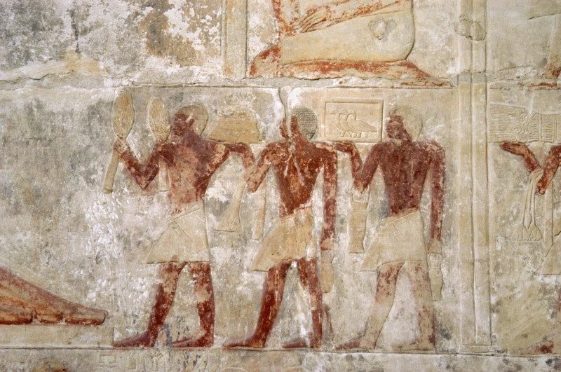 Polychrome relief depicting offering bearers, Mastaba of Mereruka, Saqqara, Egypt, 2340 BC (2003). Creator: Unknown.