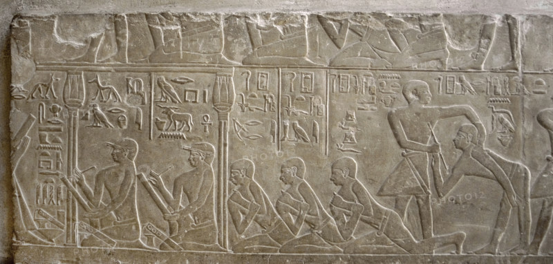 Relief depicting scribes, Mastaba of Mereruka, Saqqara, Egypt, Old Kingdom, 2340 BC (2003). Creator: Unknown.
