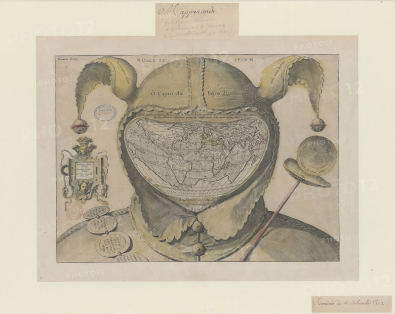 O caput elleboro dignum (Fool's Cap Map of the World), c1590. Creator: Gourmont, Jean de, (after) (1506-1551).