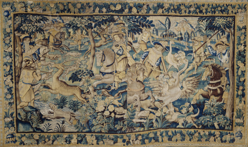 Deer Hunt and An Ostrich Hunt. Tapestry, 17th century. Creator: Anonymous master.