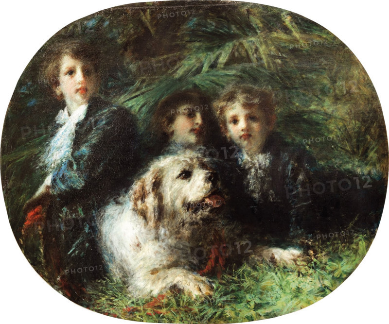 Prince Troubetzkoy's Children with Their Dog, 1874. Creator: Ranzoni, Daniele (1843-1889).