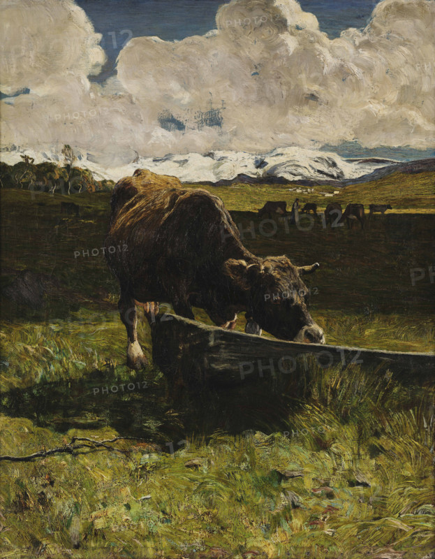 Brown cow at the Watering Place, 1887. Creator: Segantini, Giovanni (1858-1899).