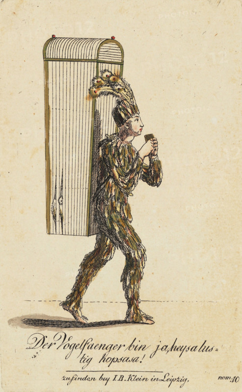 Papageno. Costume design for the Opera "The Magic Flute" by W. A. Mozart, 1793. Creator: Richter, Johann Salomo (1761-1798).