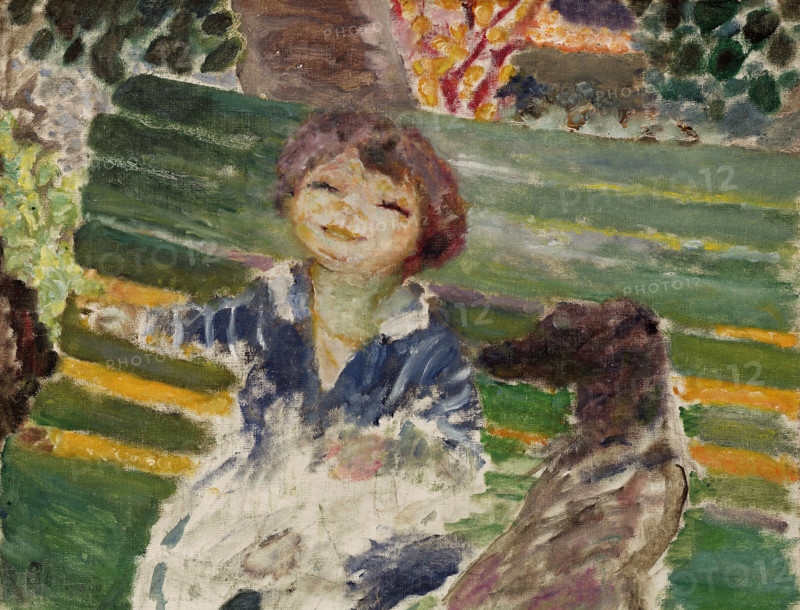 Little girl with a dog or Isabelle Lecomte du Noüy with Bonnard's dog at Le Cannet, 1929-1932. Creator: Bonnard, Pierre (1867-1947).