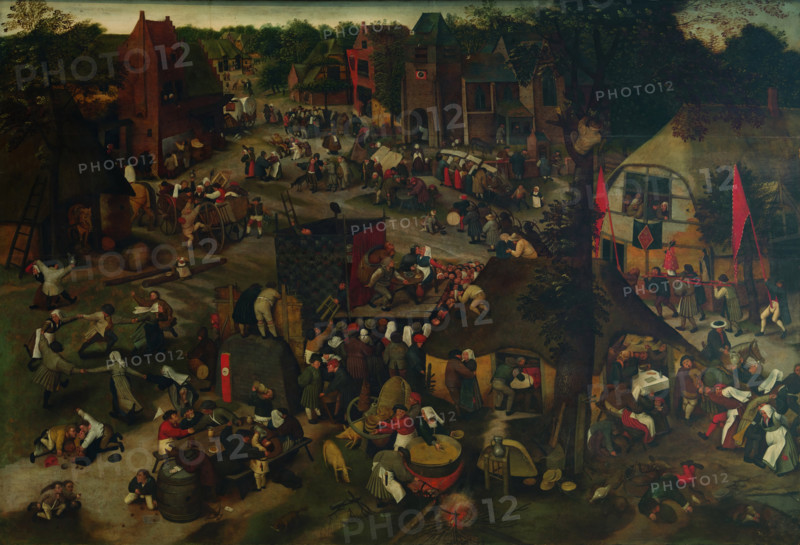 Village Festival with a Theatrical Performance and a Procession. Creator: Brueghel, Pieter, the Younger (1564-1638).