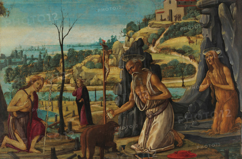 Saint Jerome, Saint Mary Magdalene and Saint John the Baptist in the desert, 1485-1490. Creator: Jacopo del Sellaio (1442-1493).