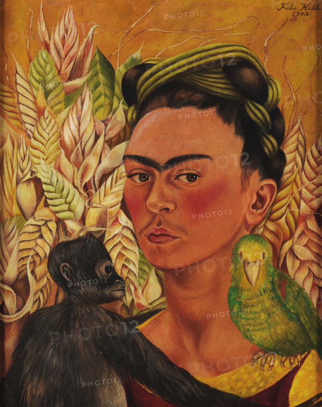 Self-Portrait with Monkey and Parrot, 1942. Creator: Kahlo, Frida (1907-1954).