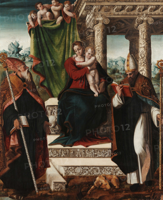 Madonna and Child with Saints Augustine and Bernard, c1535. Creator: Giordano, Stefano (active Mid of 16th cen.).