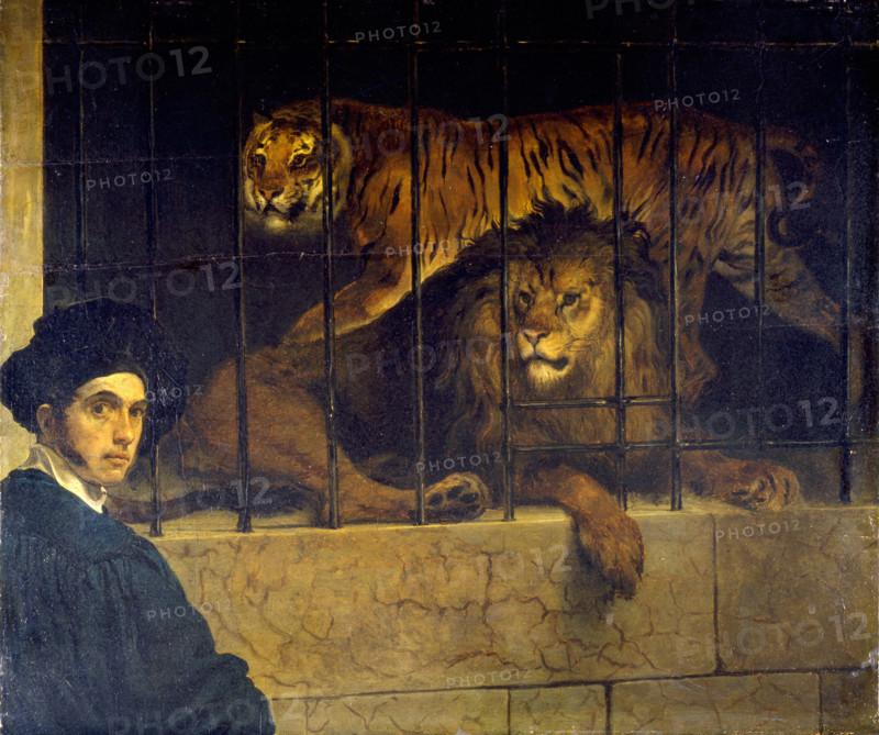 Self-portrait with Tiger and Lion, 1831. Creator: Hayez, Francesco (1791-1882).
