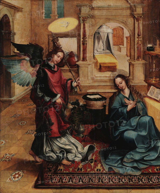 The Annunciation (from the Convento de Santos-o-Novo Altarpiece), c1535-1540. Creator: Lopes, Gregório (c. 1490-1550).