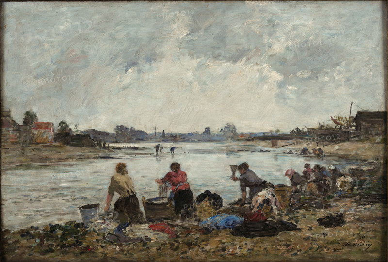 Washerwomen on the banks of the Touques, 1890. Creator: Boudin, Eugène-Louis (1824-1898).