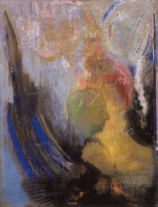 Winged Bust in Profile, c1899. Creator: Redon, Odilon (1840-1916).