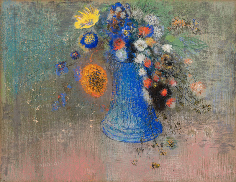 Flowers in a Blue Vase, c1904. Creator: Redon, Odilon (1840-1916).