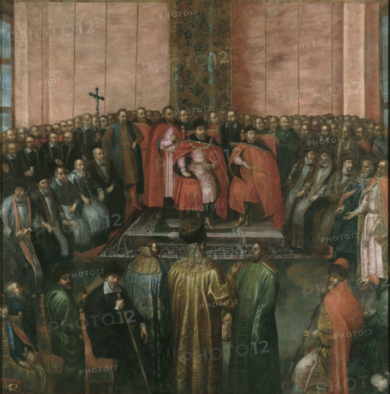 Stanislaw Zolkiewski presents to King Zygmunt III the captured tsar Shuyski, 1611. Creator: Dolabella, Tommaso (1570-1650).