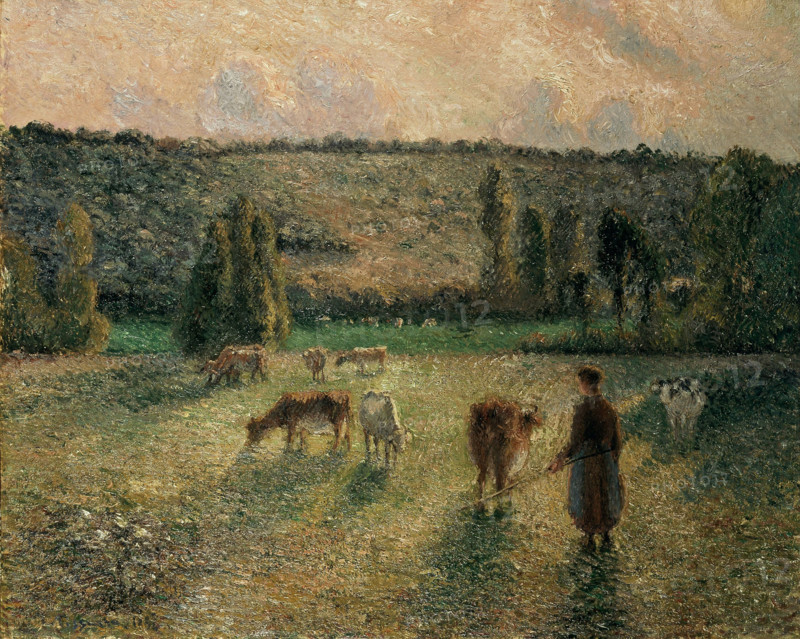 Girl Tending Cows at Eragny, 1884. Creator: Pissarro, Camille (1830-1903).