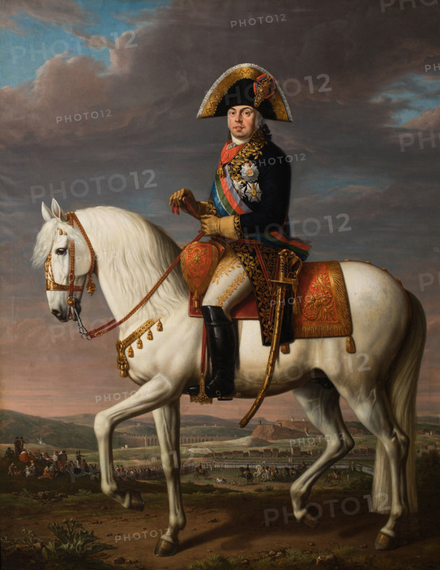 Equestrian Portrait of Dom John VI (1767-1826), King of Portugal, Brazil and the Algarves. Creator: Delerive, Nicolas-Louis-Albert (1755-1818).