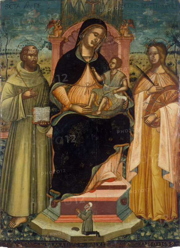 Virgin of Costantinople (Virgin and Child on the throne with Saints Francis of Assisi..., 1539-1540. Creator: Pitzamanos (Bizamano), Donatus (Donato) (1470/85-1550).