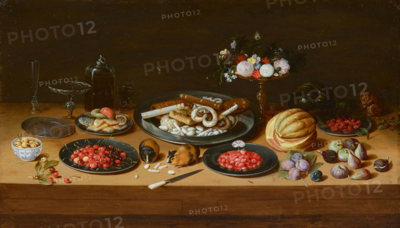 Still life with fruits, pastries, a tazza and guinea pig. Creator: Kessel, Jan van, the Elder (1626-1679).