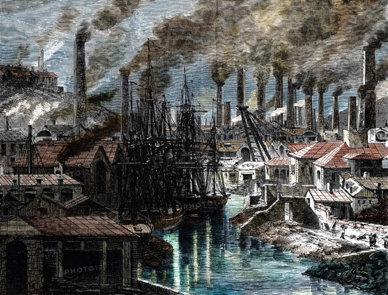 Industrial Revolution: Vivian's copperworks, Hafod, Swansea, Wales, 1870. Creator: Durand-Brager, Jean-Baptiste (1814-1879).