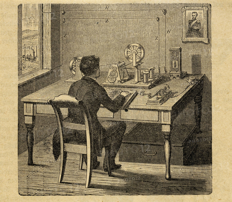 In a telegraph office, arrival of the dispatch, c1850. Creator: Anonymous.