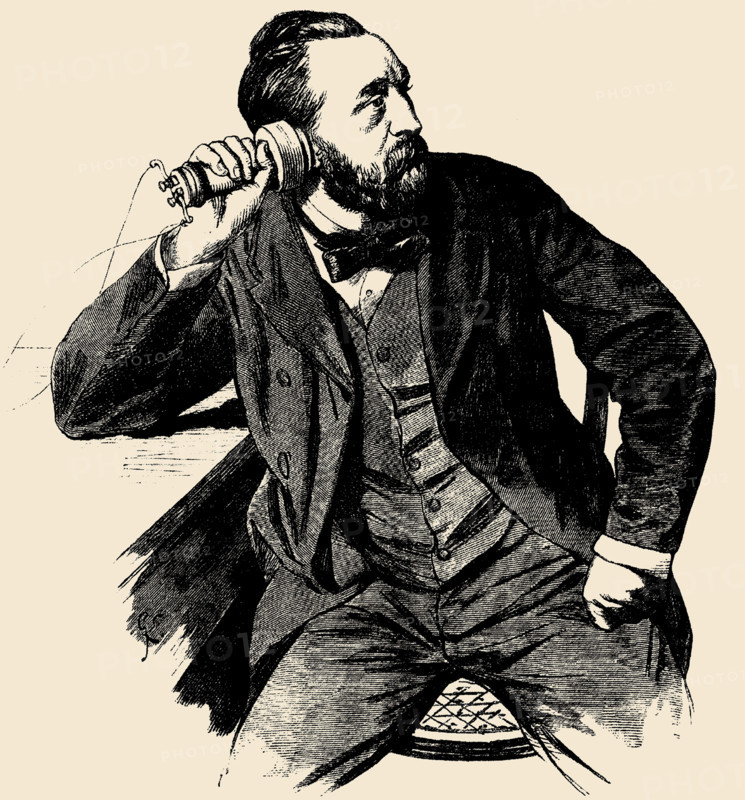 Heinrich von Stephan (1831-1897) on the phone, 1877. Creator: Anonymous.
