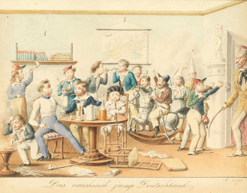 The smoking young Germany, 1843. Creator: Schoeller, Johann Christian (1782-1851).