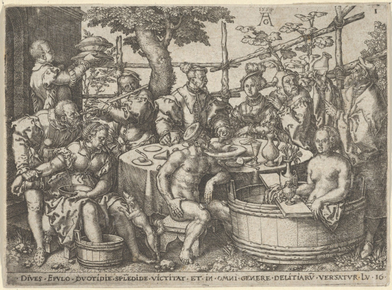 The Parable of the Rich Man and the Beggar Lazarus, 1554. Creator: Aldegrever, Heinrich (1502-1560).