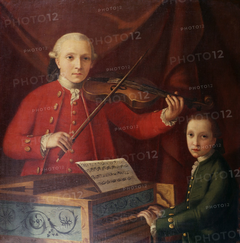 Leopold and Wolfgang Mozart, c1765. Creator: Anonymous.